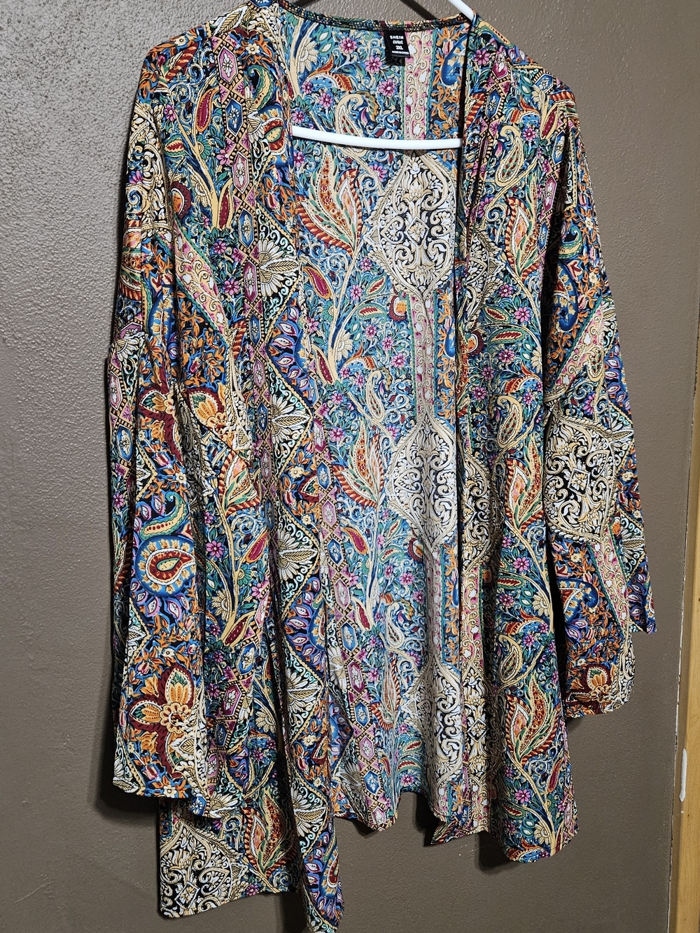 SHEIN Multicolor Paisley Open Front Kimono Cardigan
